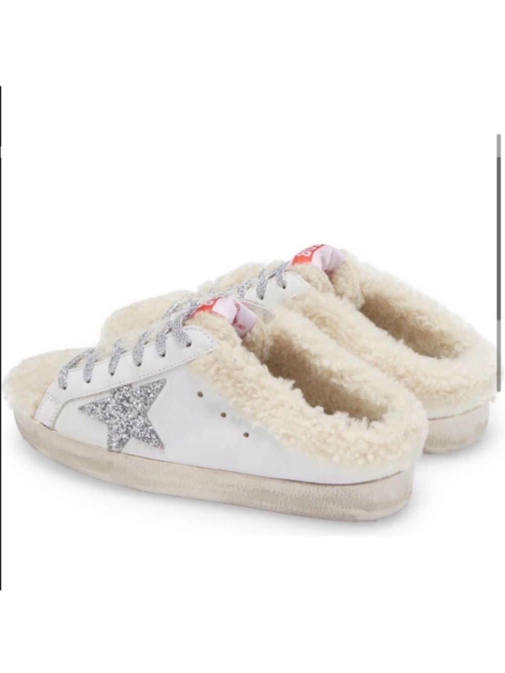 GOLDEN GOOSE SUPER-STAR Shearling-Trim Slip-On Sabot Sneakers Glitter Star - Picture 3 of 11